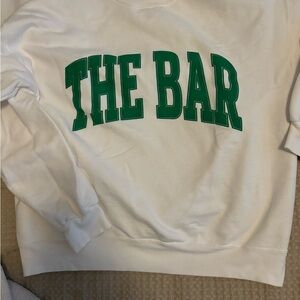 The Bar White Crewneck Sweater with Green Logo